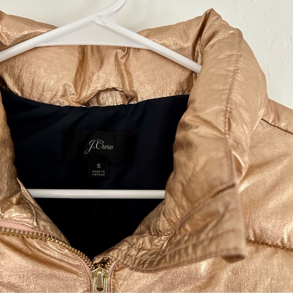 J. Crew Rose Gold Metallic Puffer Coat with Quilted Mock Neck - Picture 3 of 7